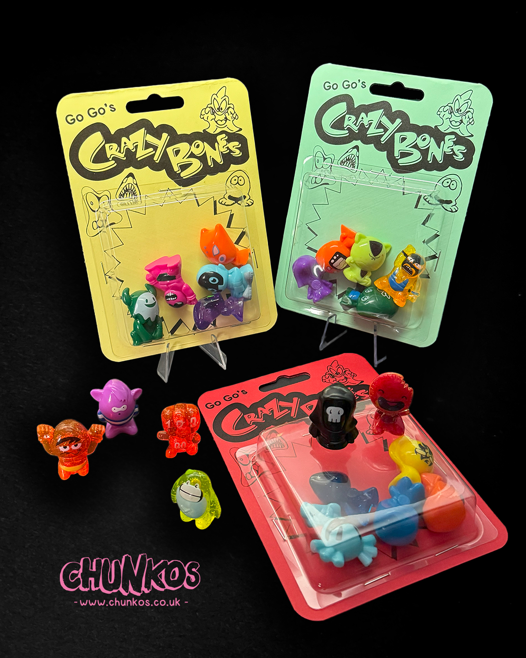 Vintage GO GO Crazy Bones - Real Authentic 80s/90s Vintage Collectible Toys - in Custom Retro Repacks by Chunkos Toys