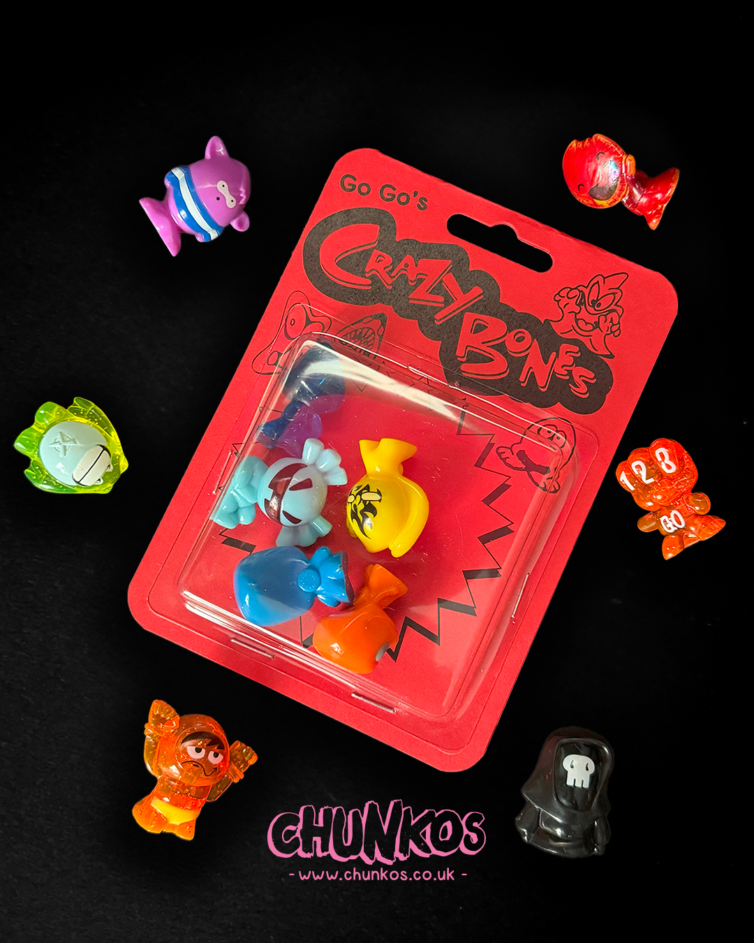 Vintage GO GO Crazy Bones - Real Authentic 80s/90s Vintage Collectible Toys - in Custom Retro Repacks by Chunkos Toys