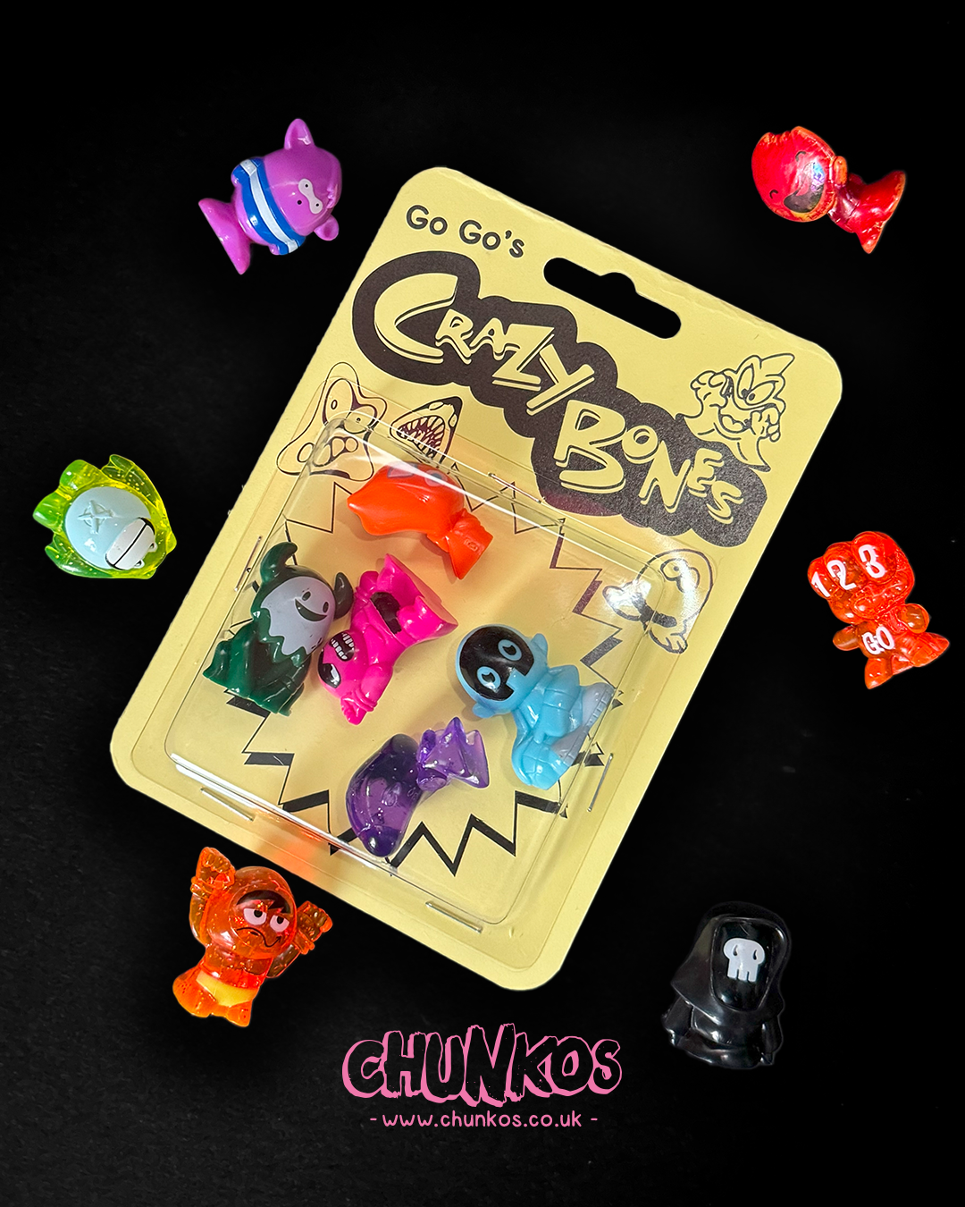 Vintage GO GO Crazy Bones - Real Authentic 80s/90s Vintage Collectible Toys - in Custom Retro Repacks by Chunkos Toys